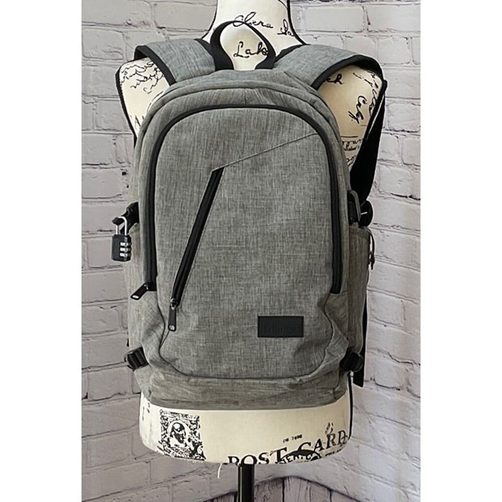 Mancro Large Gray Travel LapTop Backpack with USB Charging Port